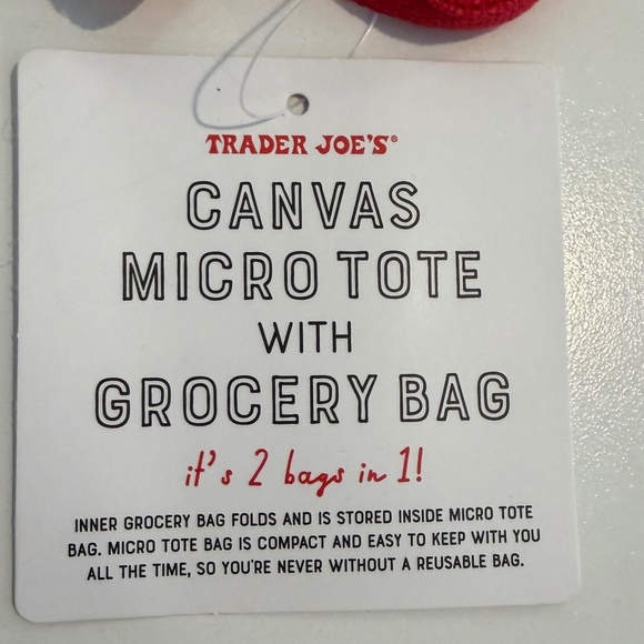 Trader Joe's Canvas Micro Tote with Grocery Bag  - Green  NWT - Picture 2 of 3